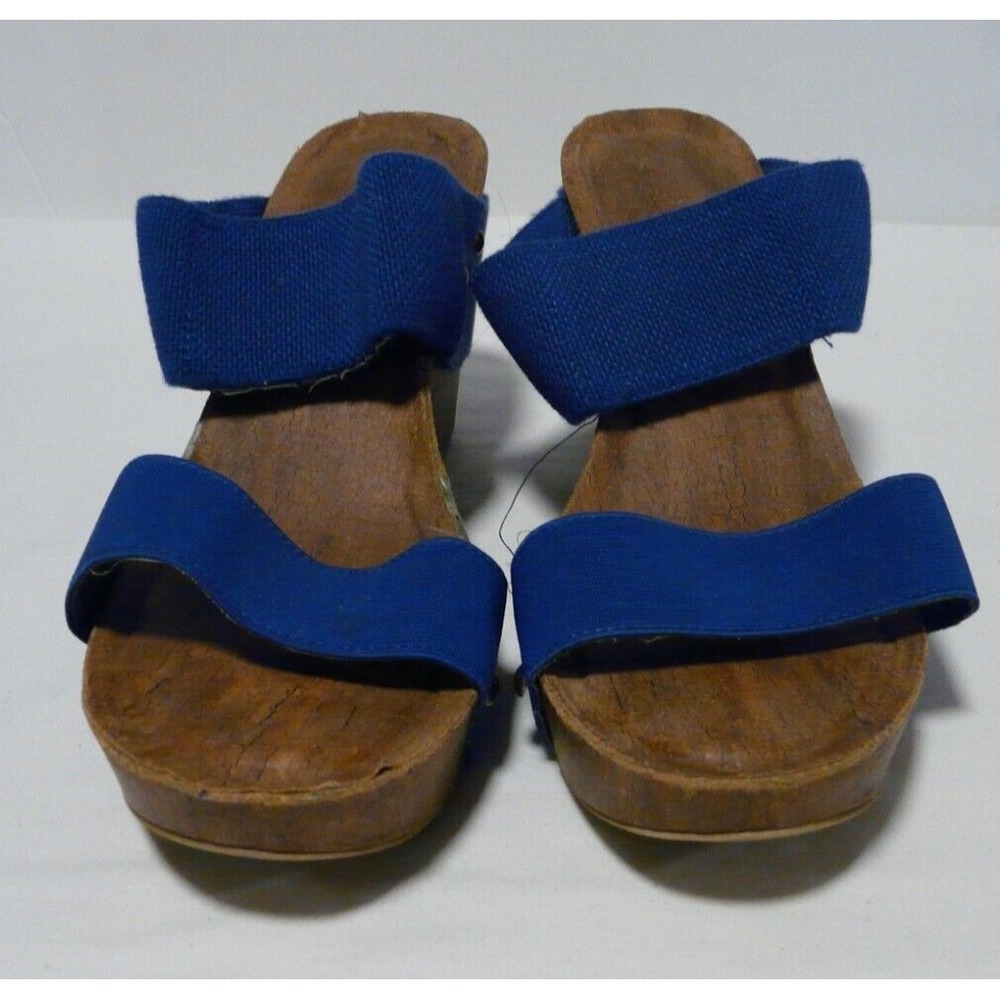Cato Est 1946 Wedge Sandals Womens Size 9 M Blue Stretch 4" Heel Wood - Picture 4 of 8